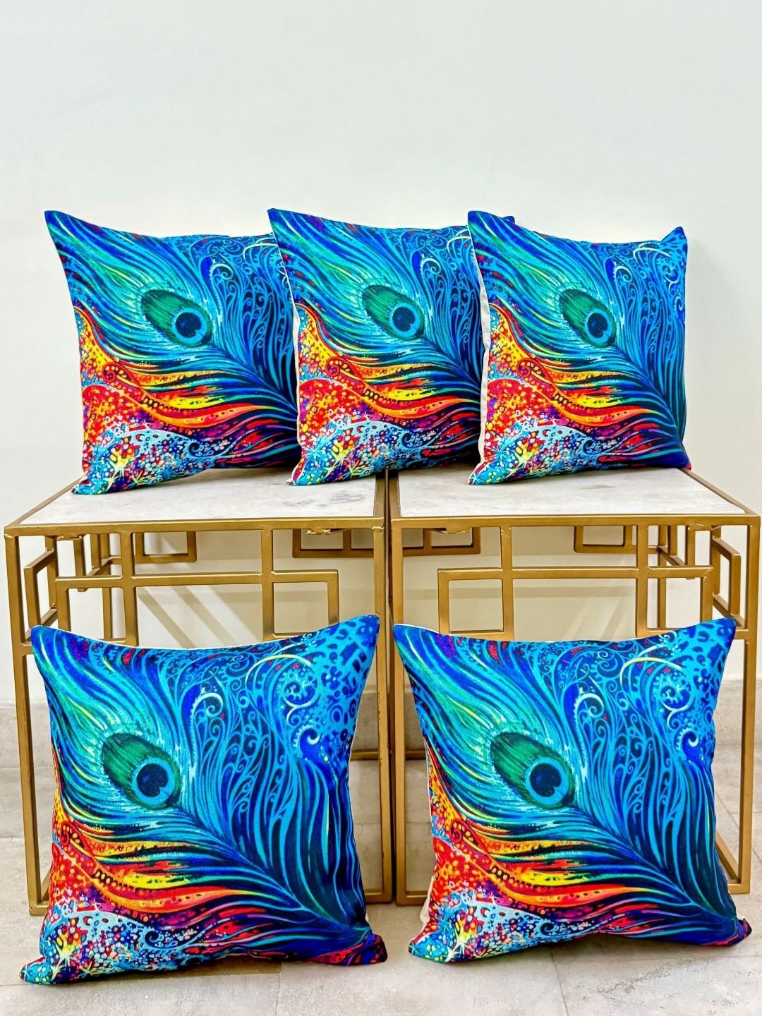 DIHIKA Blue & Red Set of 5 Ethnic Motifs Square Cushion Covers-picture-26