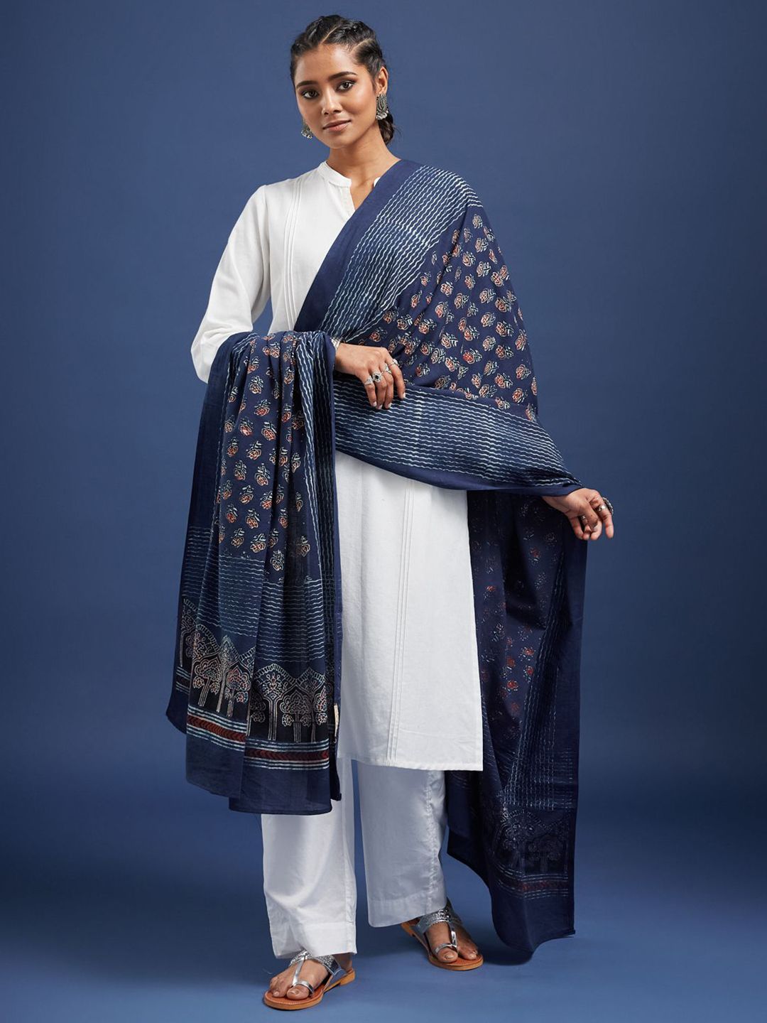 Taavi Floral Printed Ajrakh Pure Cotton Dupatta-picture-48