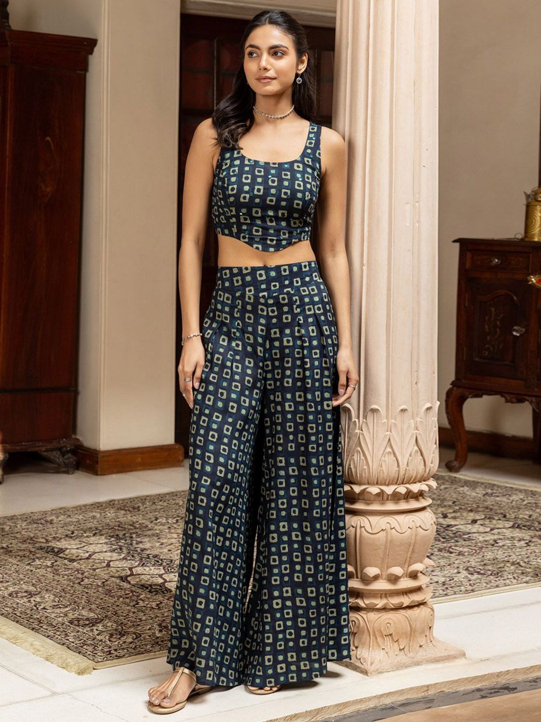 FIORRA Printed Round Neck Top & Palazzo Co-Ords-picture-19