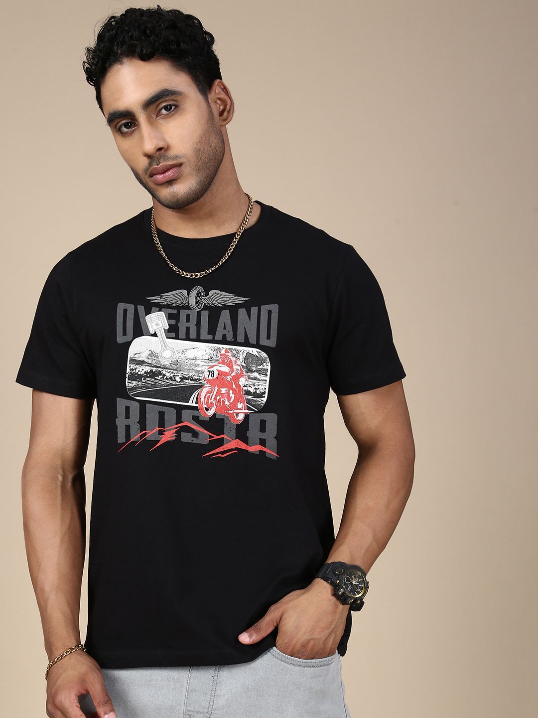 Roadster Graphic Printed Round Neck Pure Cotton T-Shirt-picture-14