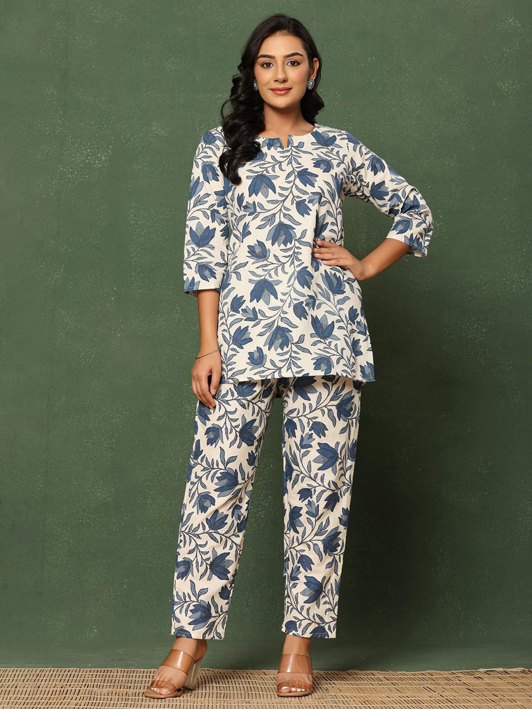 Handish Floral Printed Pure Cotton Tunic & Trousers Co-Odrs-picture-33