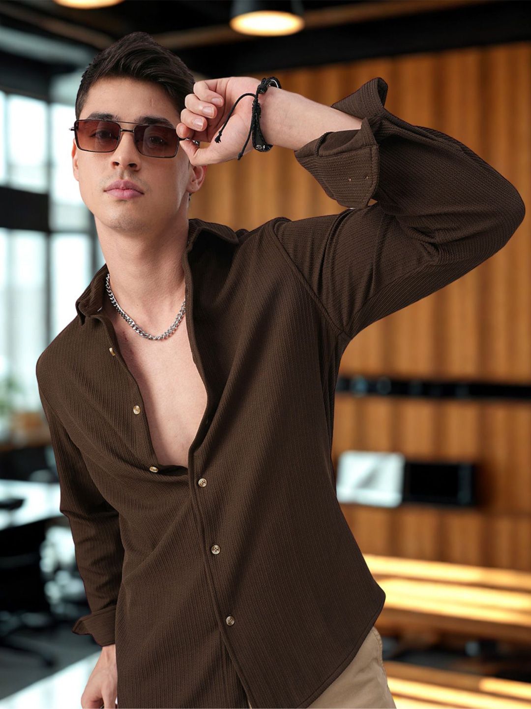 INDICLUB Spread Collar Long Sleeves Shirt