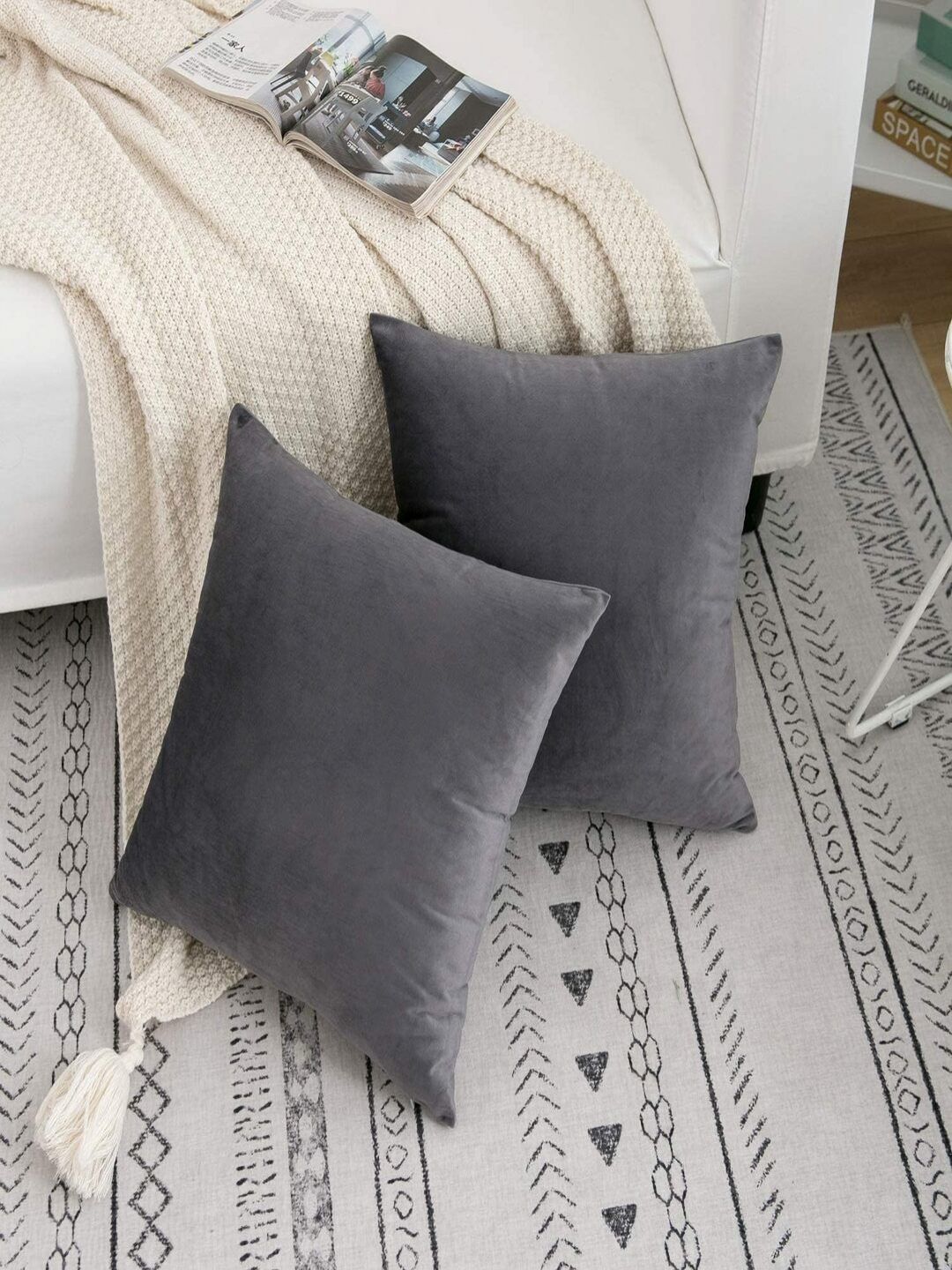 Aura Grey Set of 2 Velvet Square Cushion Covers-picture-43