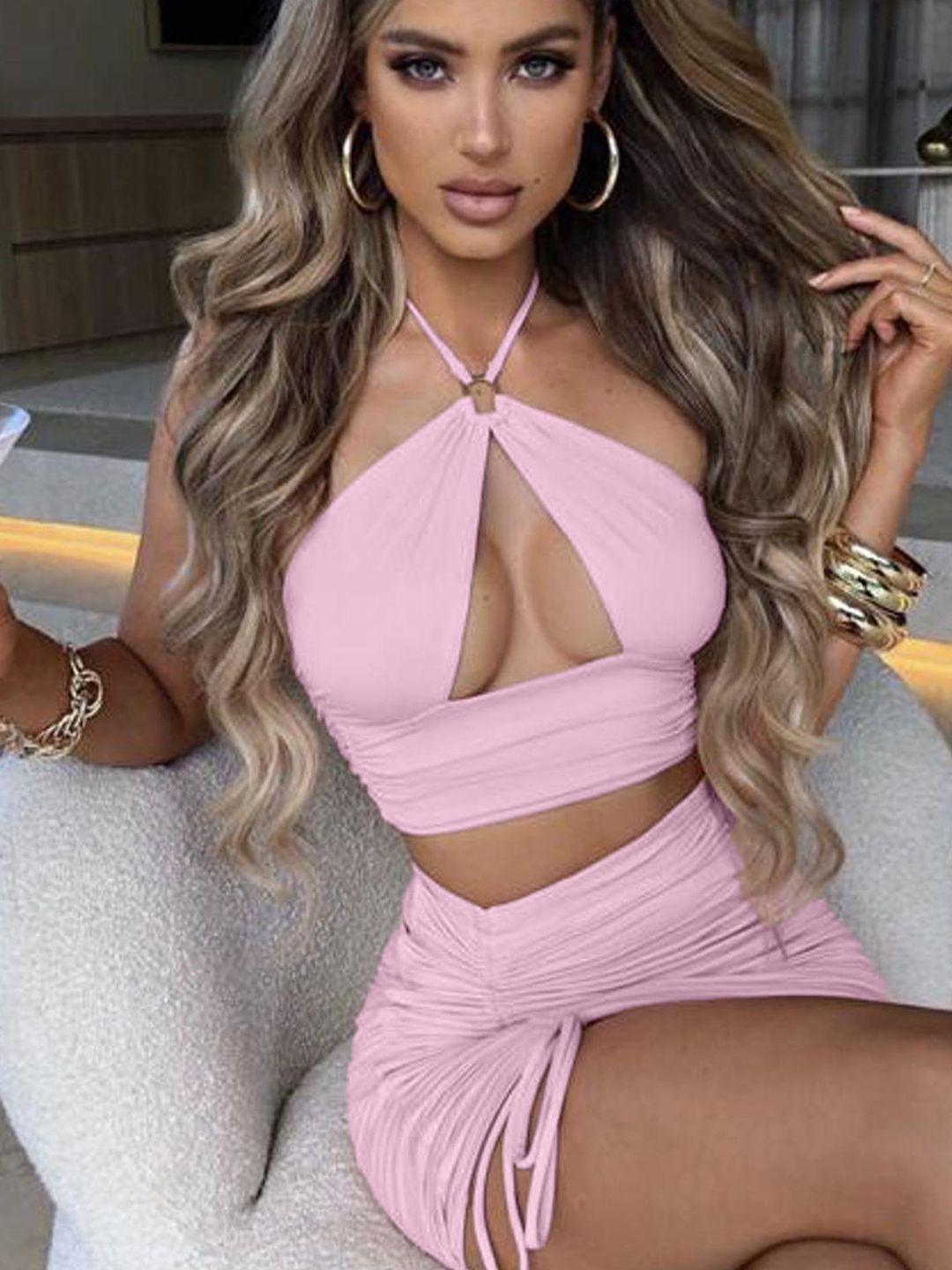 LULU & SKY Halter Neck Top With Skirt Co-Ords-picture-34