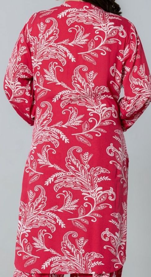 Women Printed Grey Three-Quarter Sleeves Mandarin Collar Cotton Straight Kurta