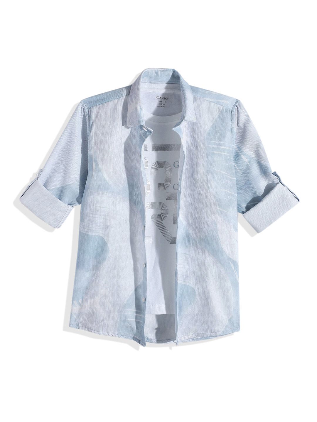 CAVIO Boys Printed Pure Cotton Casual Shirt With T-shirt-picture-46