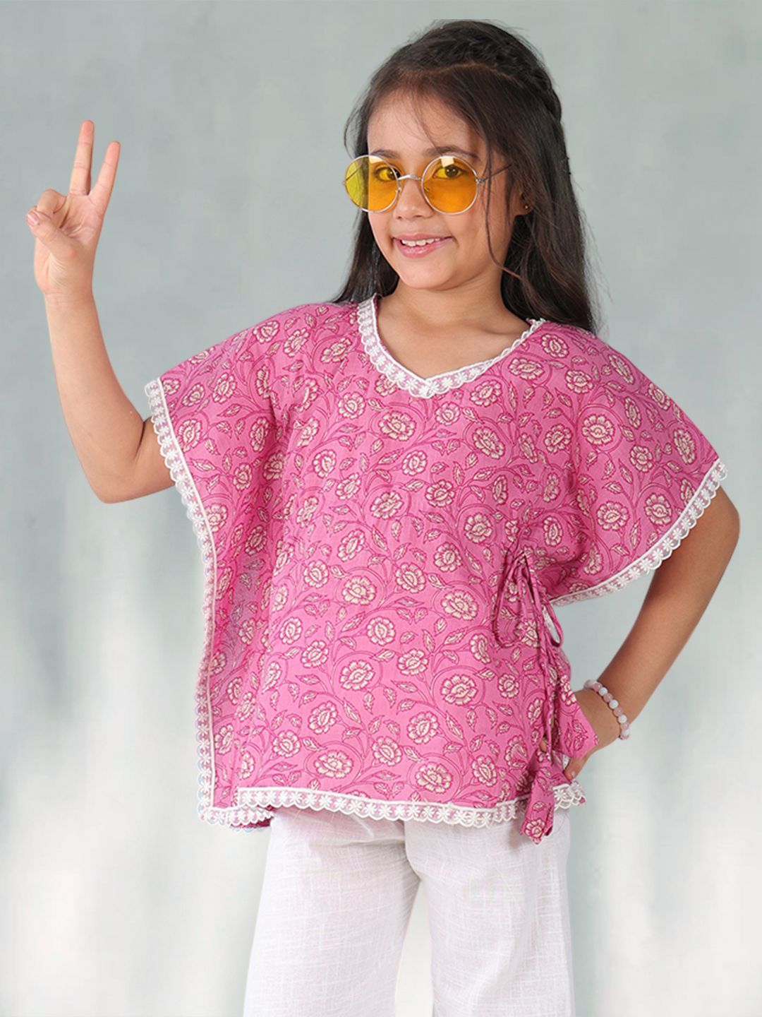 Sangria Girls Floral Printed Pure Cotton Kaftan Top-picture-14