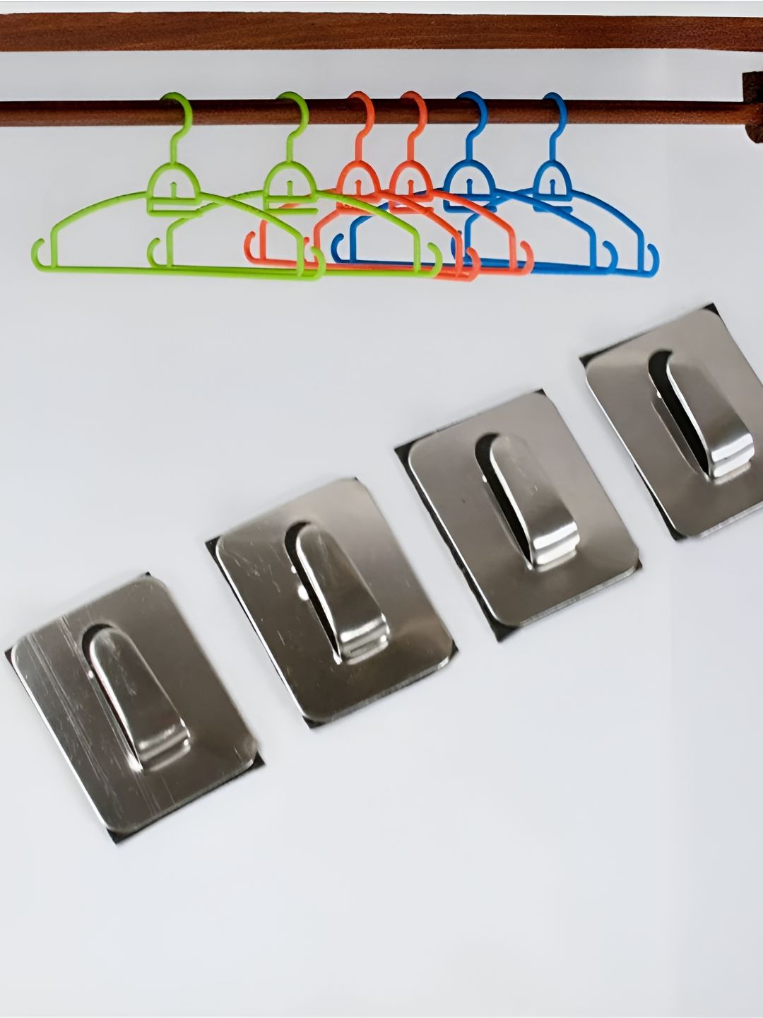 DeoDap Set of 4 Silver-Toned Stainless Steel Self- Adhesive Hooks-picture-10