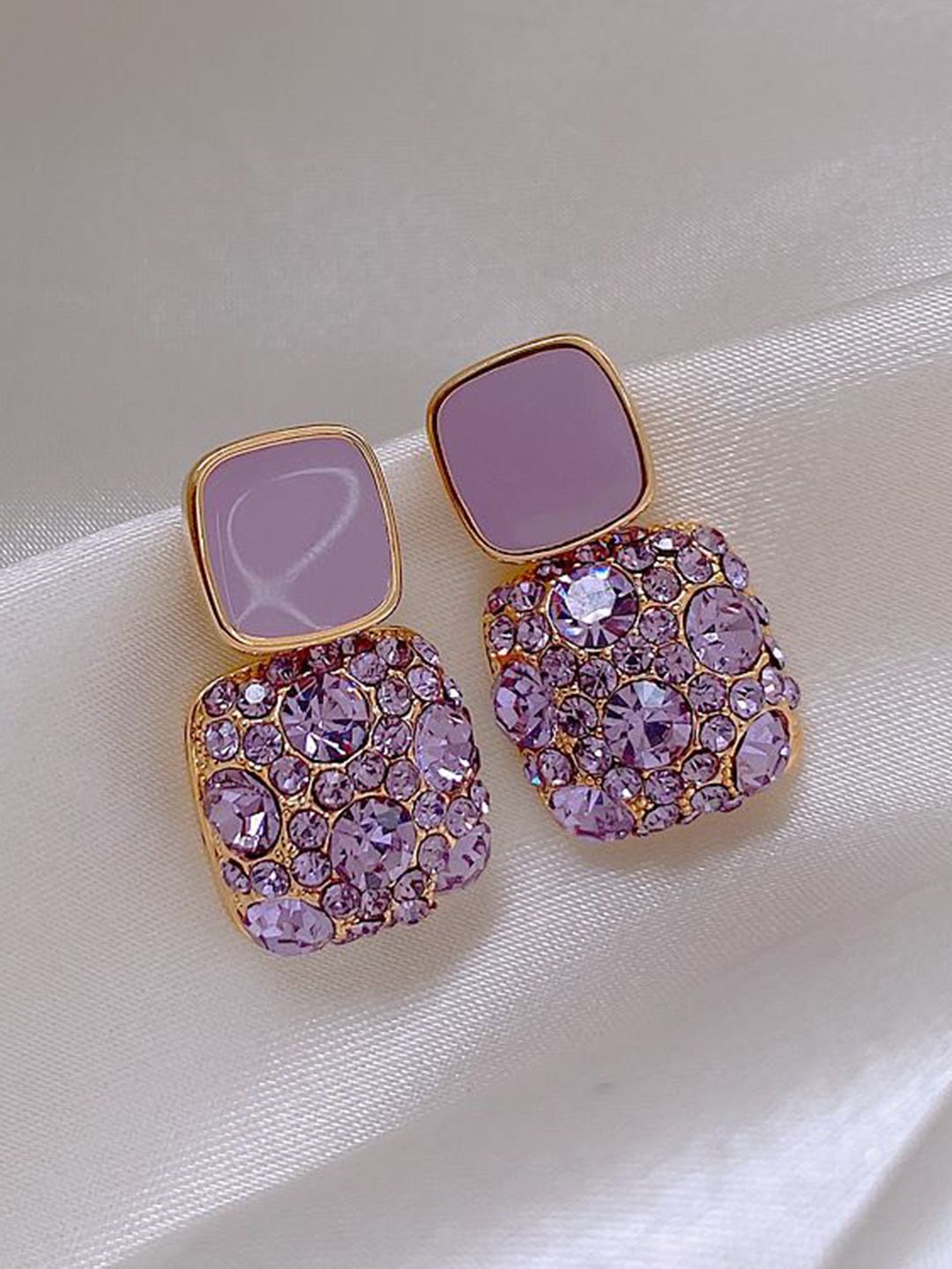 Anouk Gold-Plated Korean Diamond Studded Square Shaped Drop Earrings-picture-36