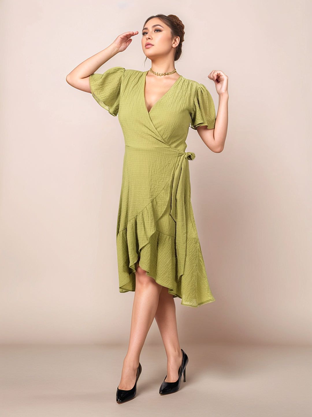 Zink London Women Layered Fit & Flare V-Neck Midi Dress-picture-26