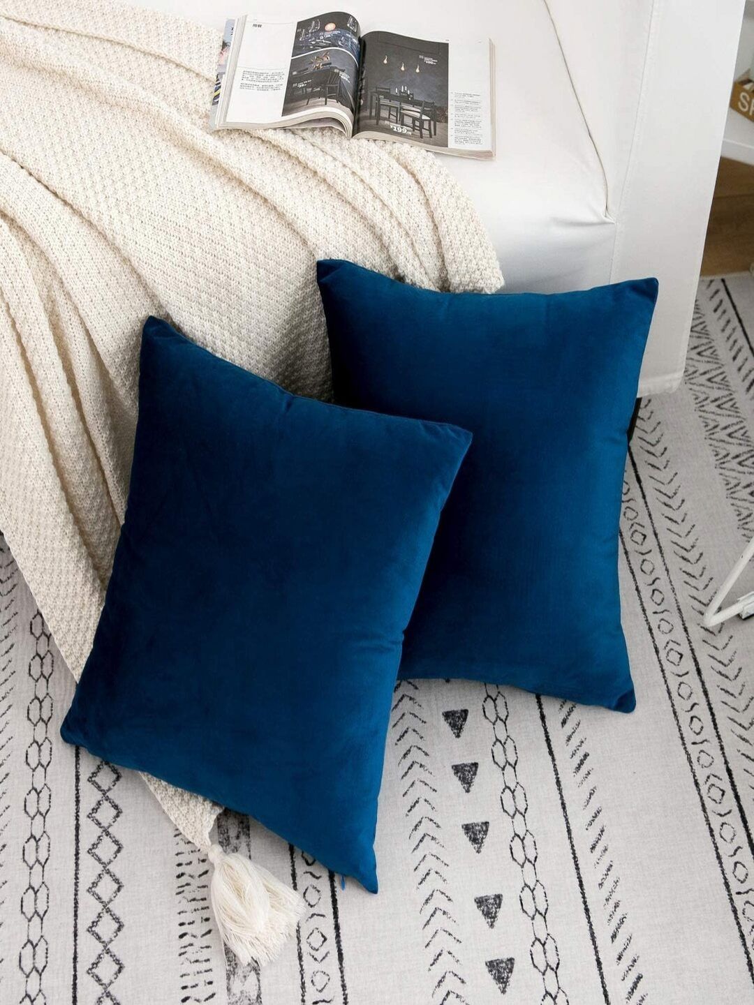 Aura Blue Set of 2 Velvet Square Cushion Covers-picture-32