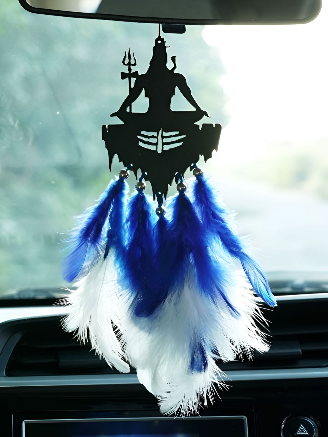COLOR SPLASH Blue & White Lord Shiva Feathers Car Dream Catcher