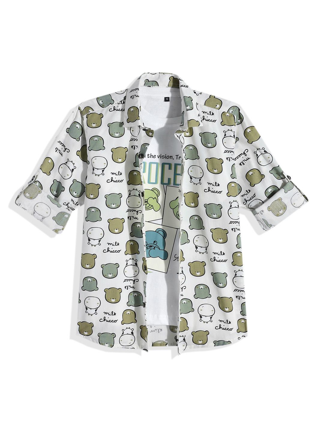 CAVIO Boys Printed Pure Cotton Casual Shirt With T-shirt-picture-10
