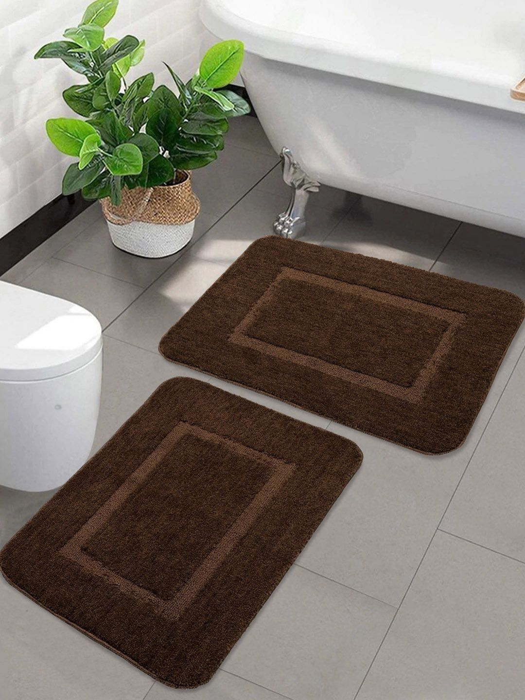 Saral Home 2-Pcs Brown 1450 GSM Microfiber Bath Rugs-image-40