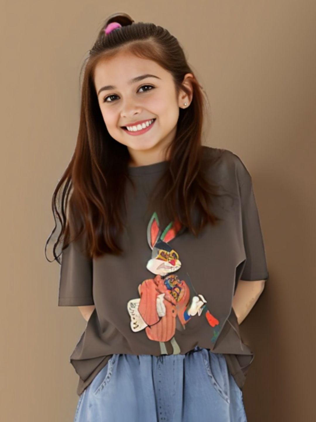 FOREVER FRIDAY Girls Graphic Printed Round Neck Short Sleeve Oversized Cotton T-Shirt-picture-22