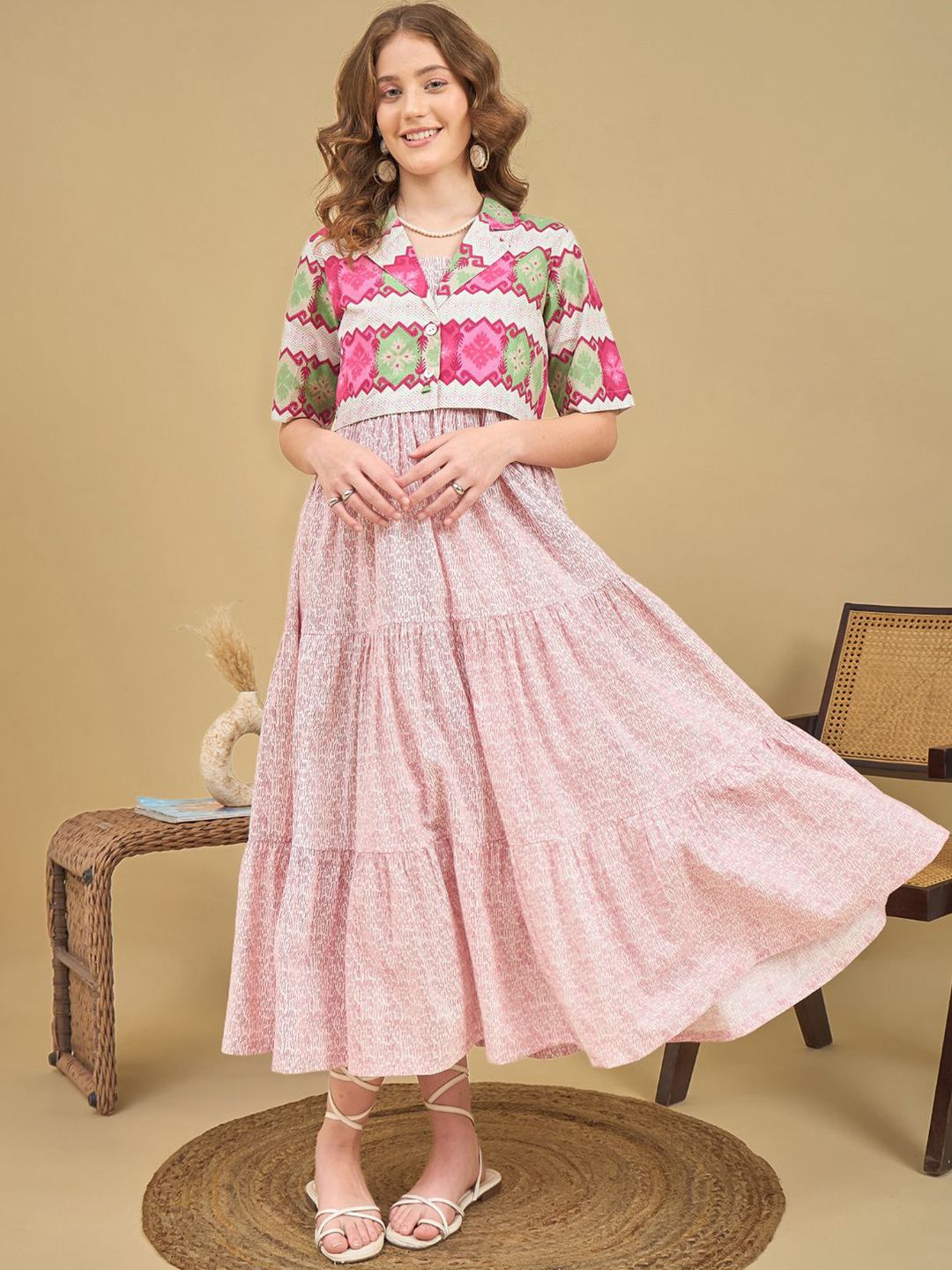 ZUMMER Tribal Print Fit & Flare Midi Dress with Jacket-picture-15
