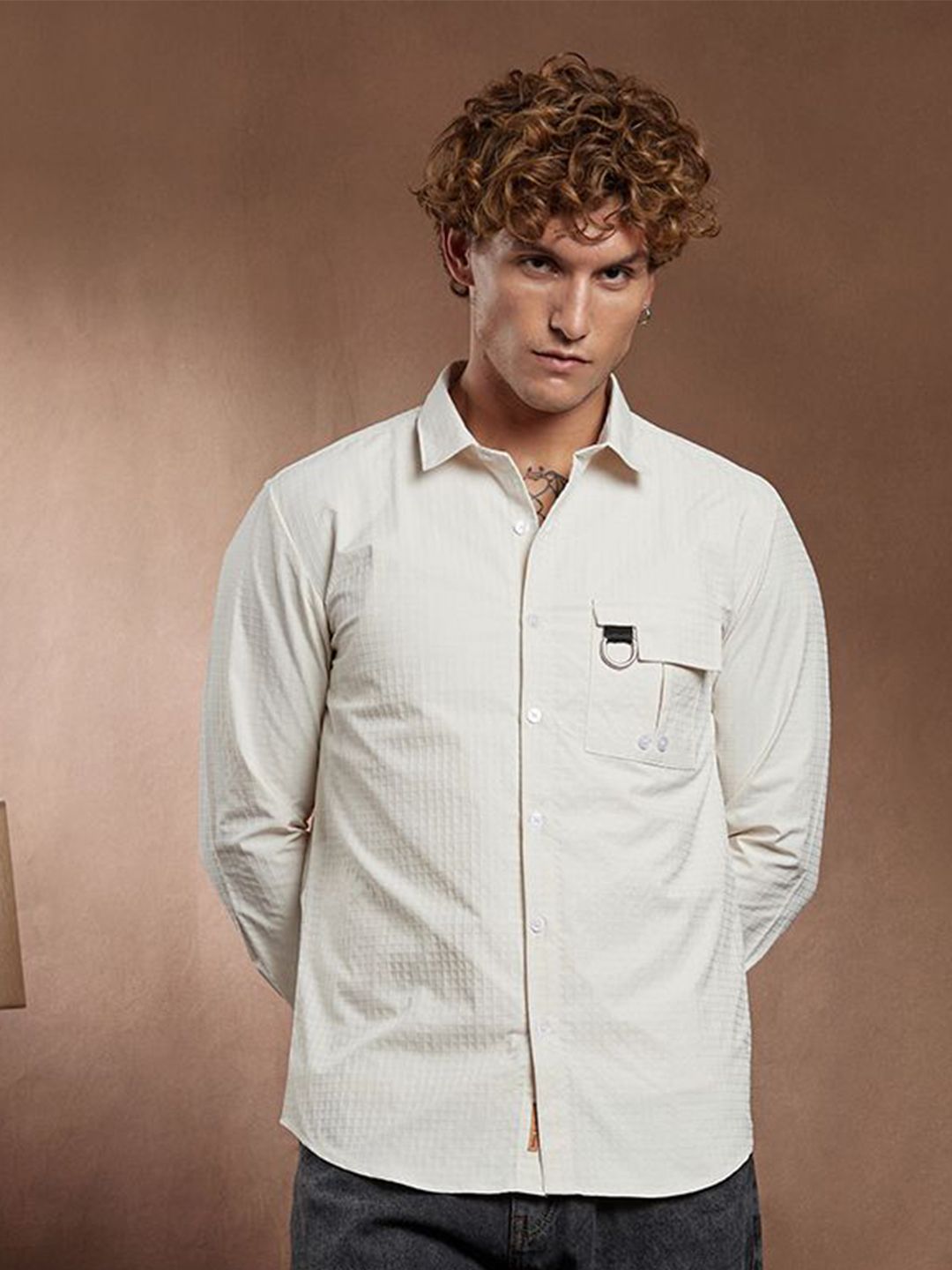 Campus Sutra Comfort Textured Spread Collar Casual Shirt-picture-15