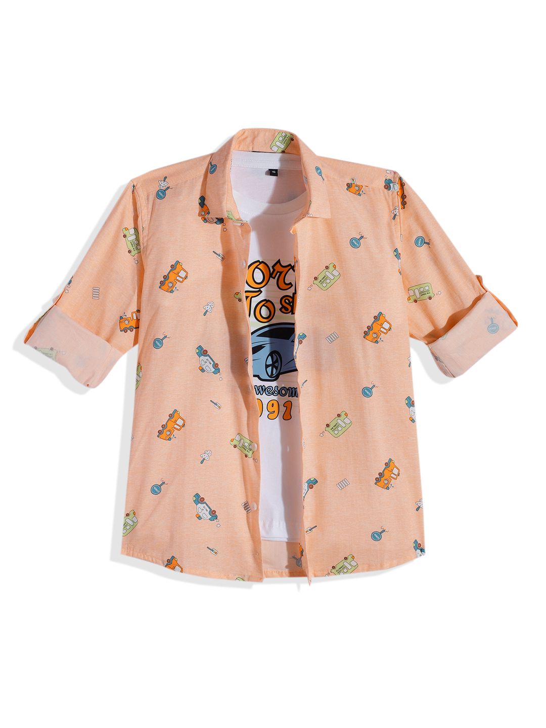 CAVIO Boys Printed Pure Cotton Casual Shirt With T-shirt-picture-18