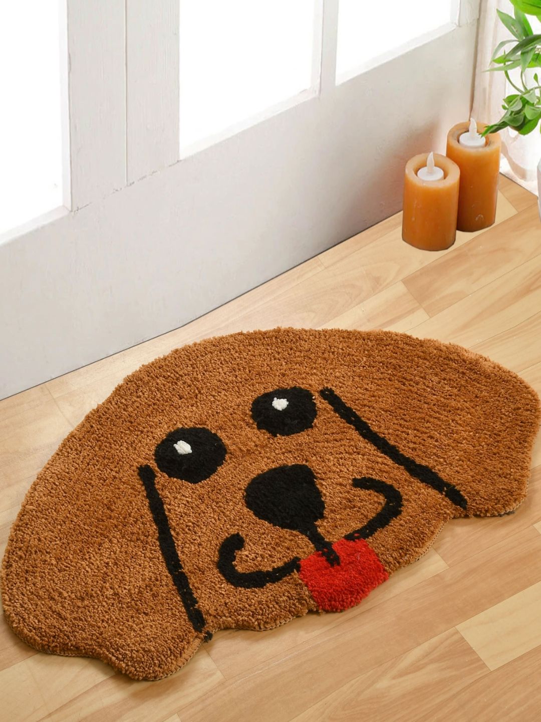 FINE TEX WORLD Brown & Black Patterned Microfibre Dog Shaped Anti-Skid Doormat-picture-16