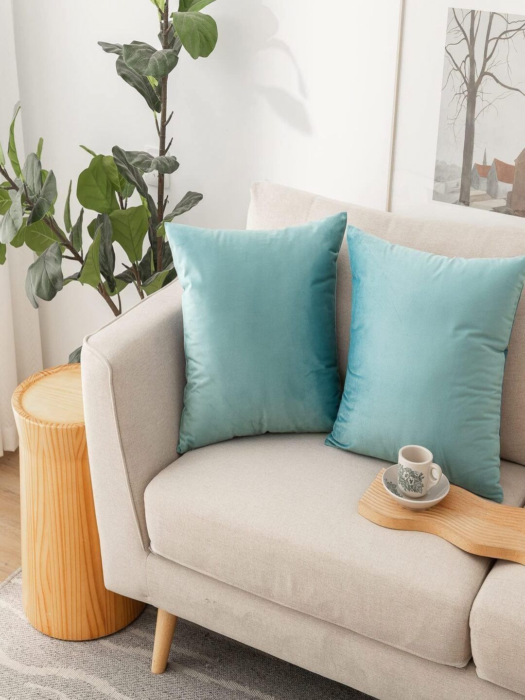Aura Turquoise Blue Set of 2 Velvet Square Cushion Covers-picture-13