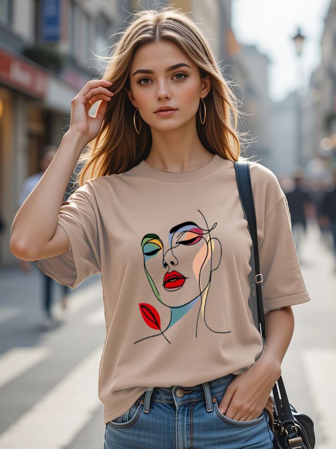 CLAFOUTIS Women Printed Round Neck Oversized T-shirt-picture-37