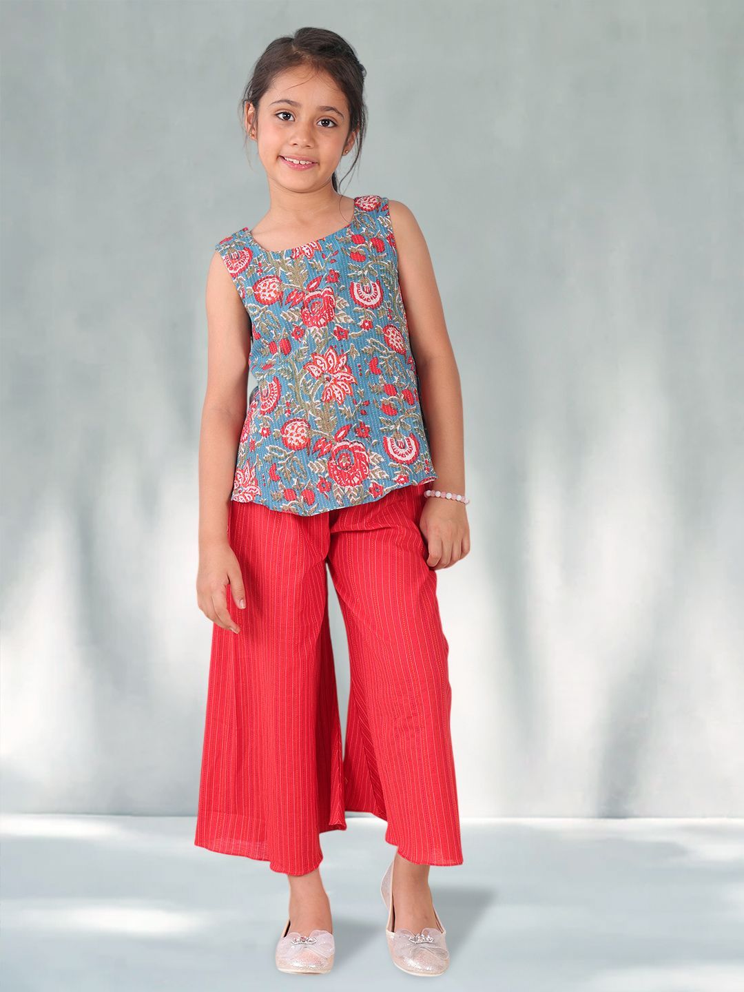 Sangria Girls Floral Printed Pure Cotton Sleeveless Top-picture-34
