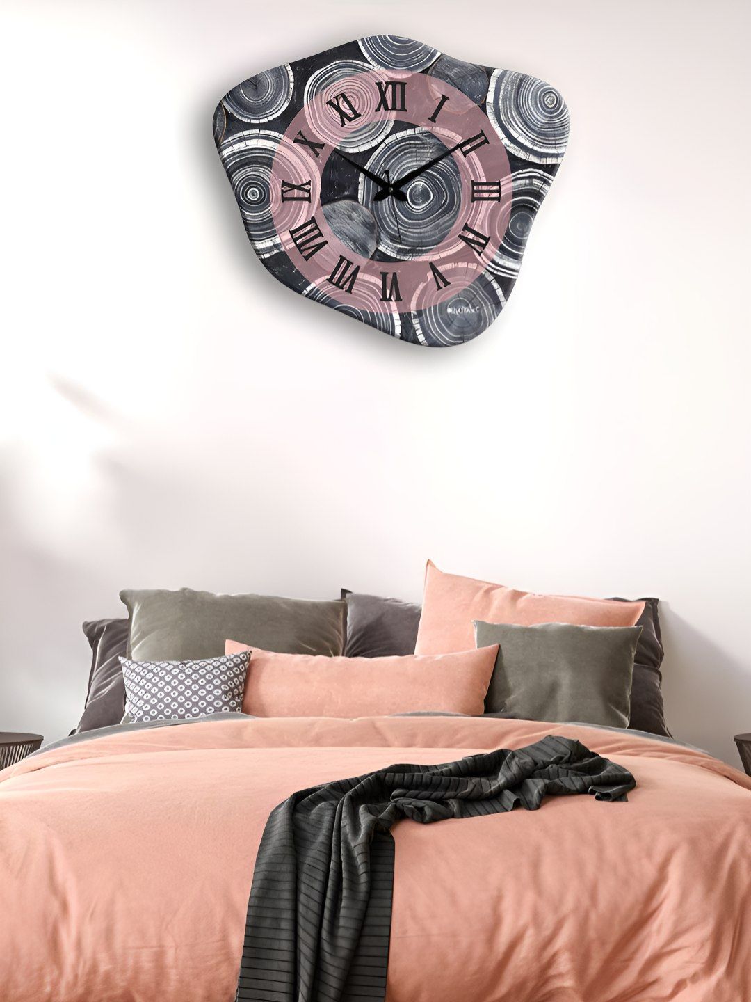 OLIVE TREE Grey & Pink Printed Wooden Contemporary Wall Clock-picture-30