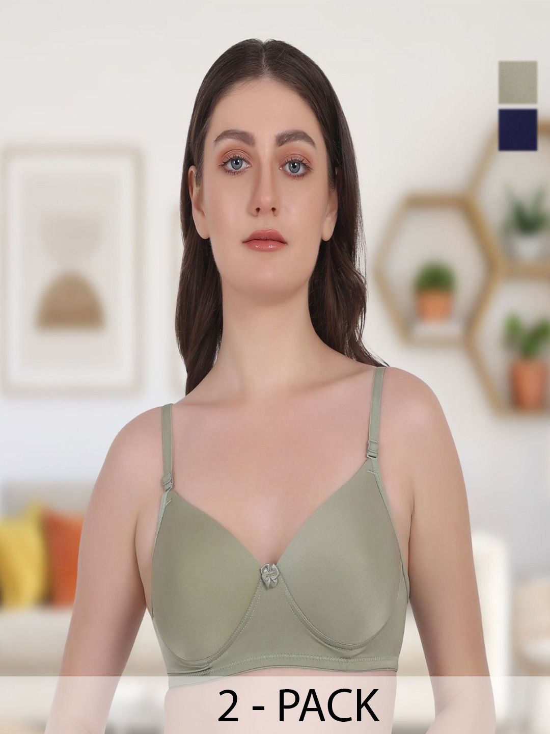 LARIX Women Pack of 2 Full Coverage Lightly Padded Seamless Bra