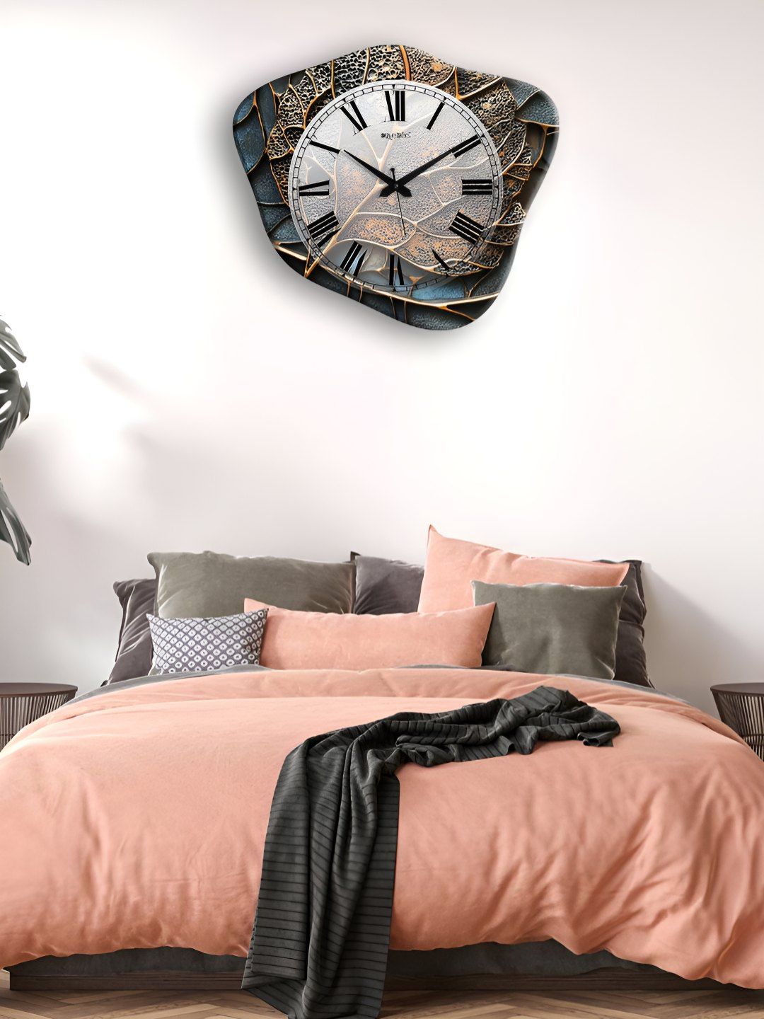 OLIVE TREE Grey & Beige Printed Wooden Contemporary Wall Clock-picture-31