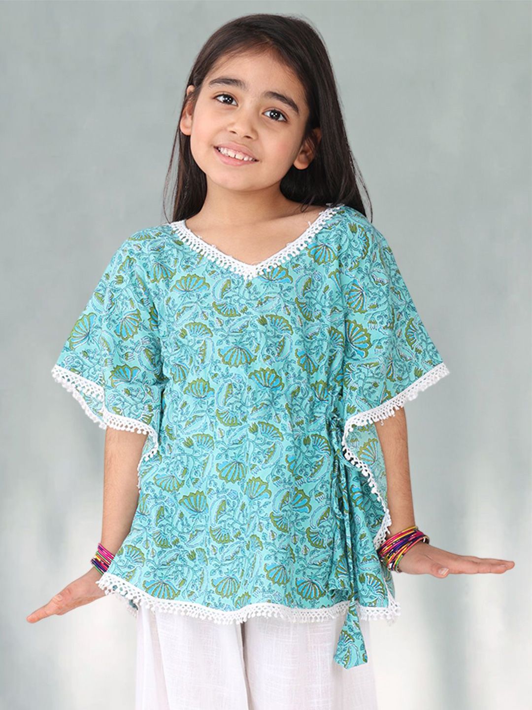 Sangria Girls Floral Printed Pure Cotton Kaftan Top-picture-33