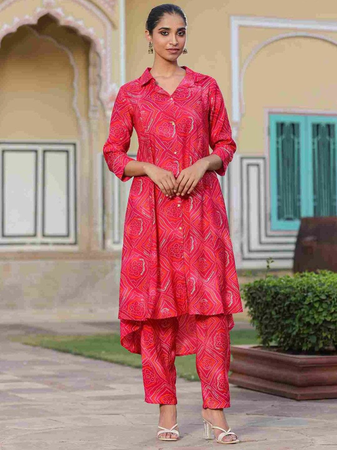 Aralia Bandhani Printed Shirt Collar Tunic With Trousers Co-Ords-picture-20