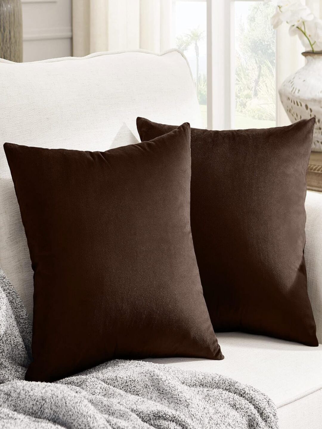 Aura Brown Set of 2 Velvet Square Cushion Covers-picture-34