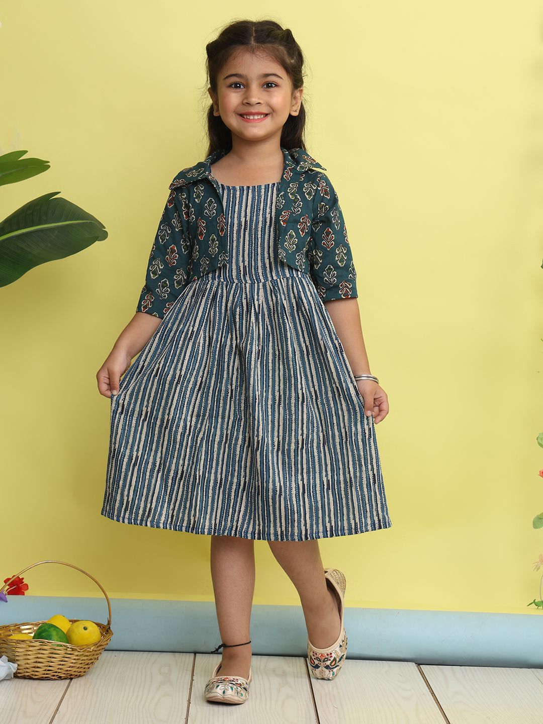 here&now x kinder kids Here&Now X Kinder Girls Striped Cotton Fit and FlareDress-picture-13