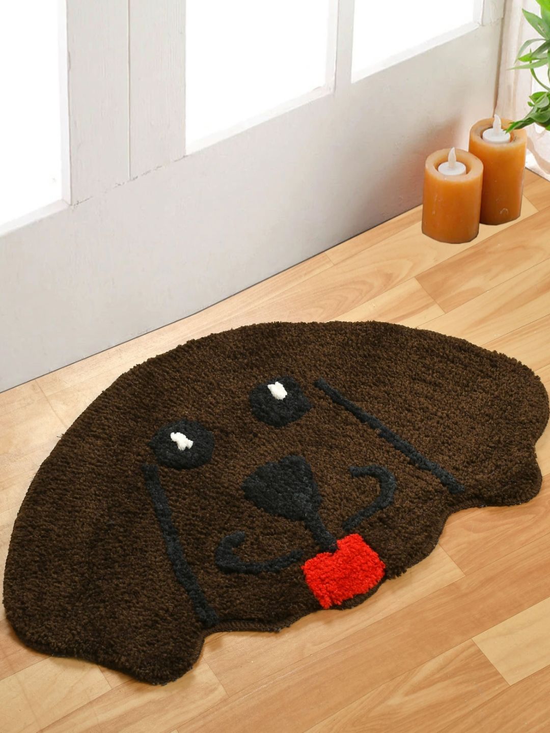 FINE TEX WORLD Brown & Red Patterned Microfibre Dog Shaped Anti-Skid Doormat-picture-16