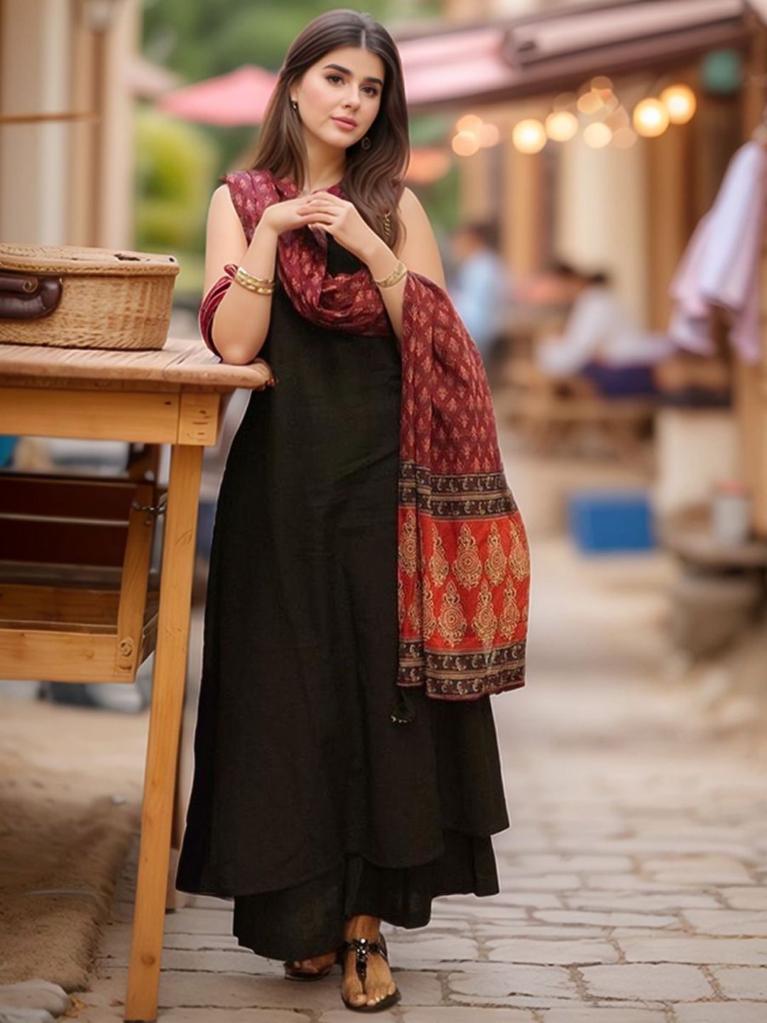 Aaghnya Women Solid Anarkali Kurta Set With Dupatta