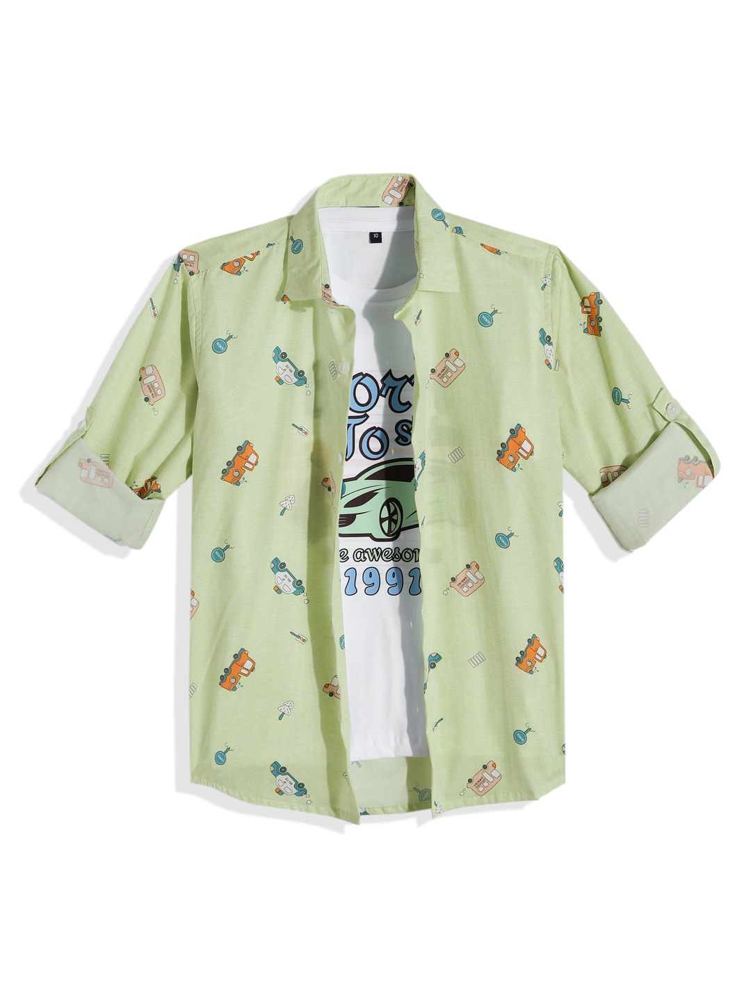 CAVIO Boys Printed Pure Cotton Casual Shirt With T-shirt-picture-47