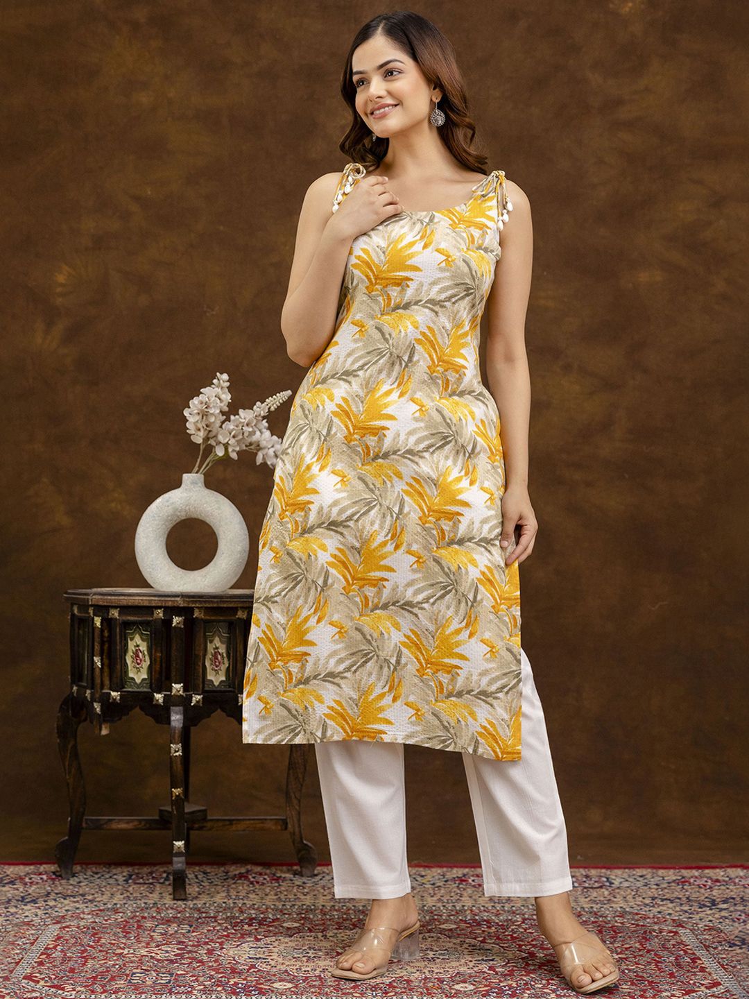 EthniFlair Women Floral Printed Regular Straight Calf Length Kurta-image-24