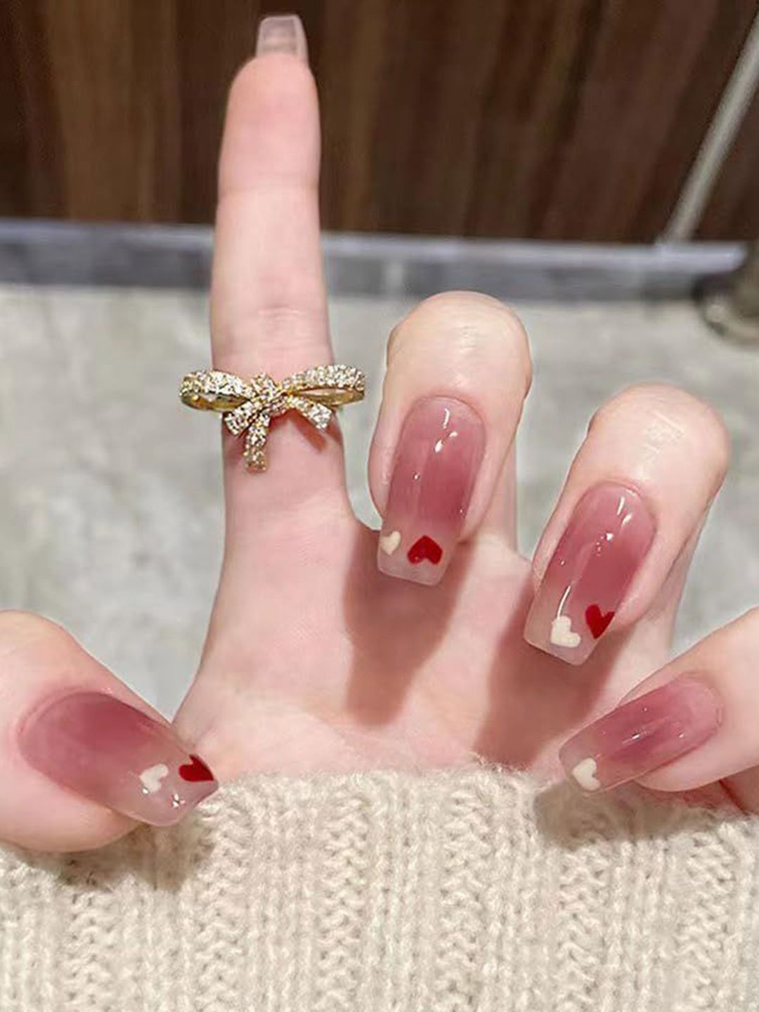 S.A.V.I Set Of 24 Heart Printed Long Square Press-On Nails With Glue & Tape-image-39