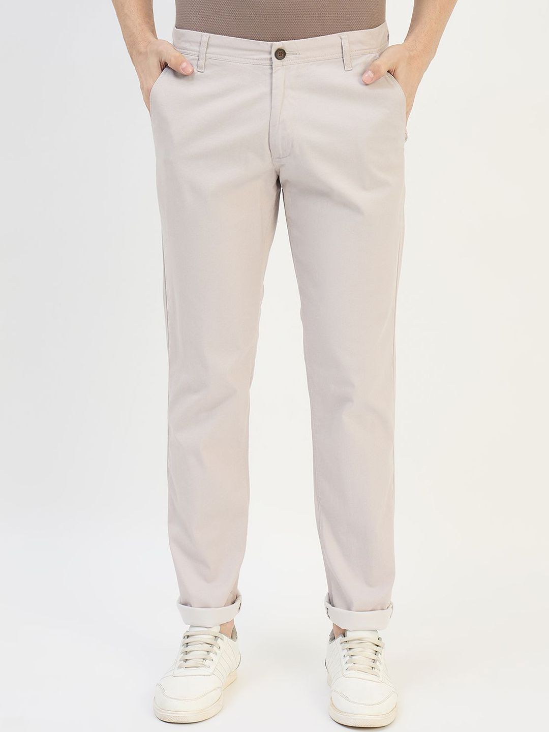 Duke Men Solid Slim Fit Mid-Rise Flat-Front Chinos Trousers-picture-12
