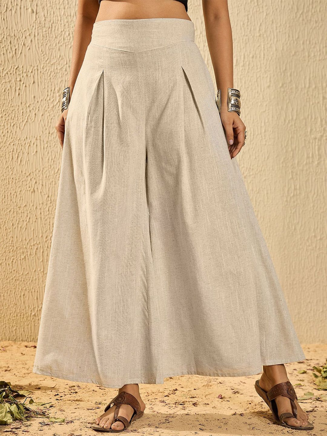 InWeave Women Flared Handloom Ethnic Palazzos-image-7