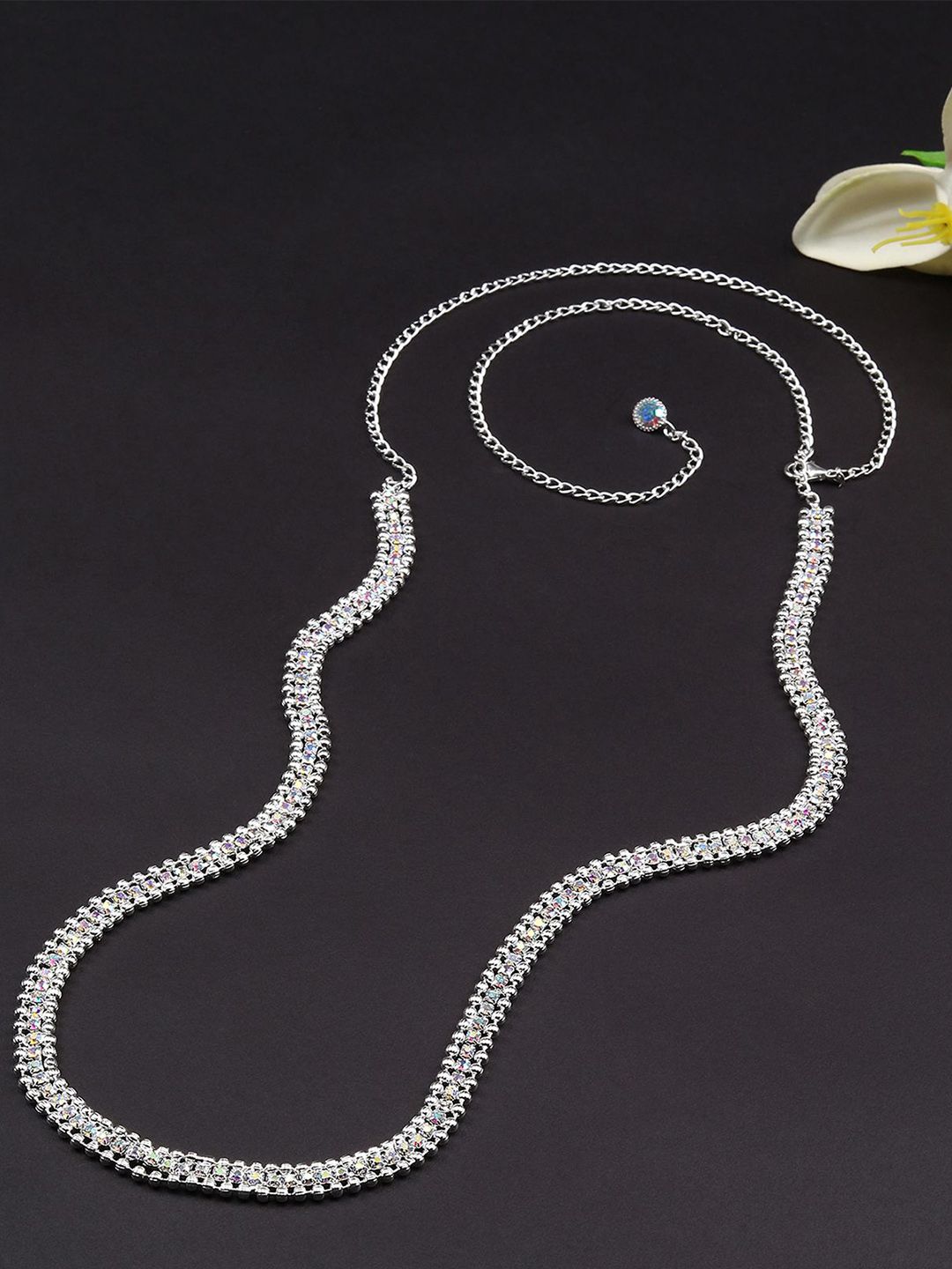 VAMA Silver-Plated Artificial Stones Studded Waist Chain Saree Accessories-picture-30