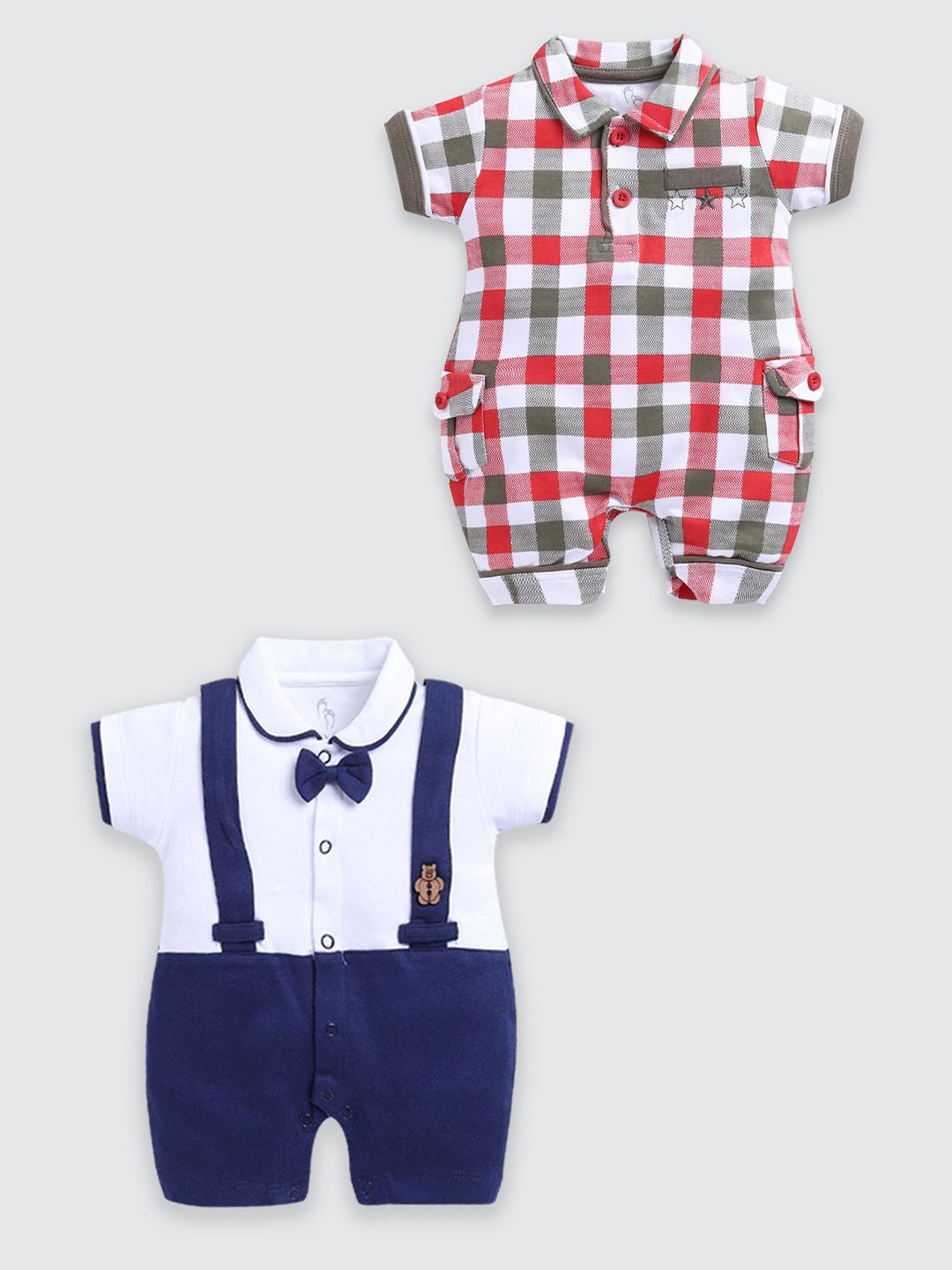 BABY GO Boys Pack Of 2 Printed Pure Cotton Rompers-picture-18