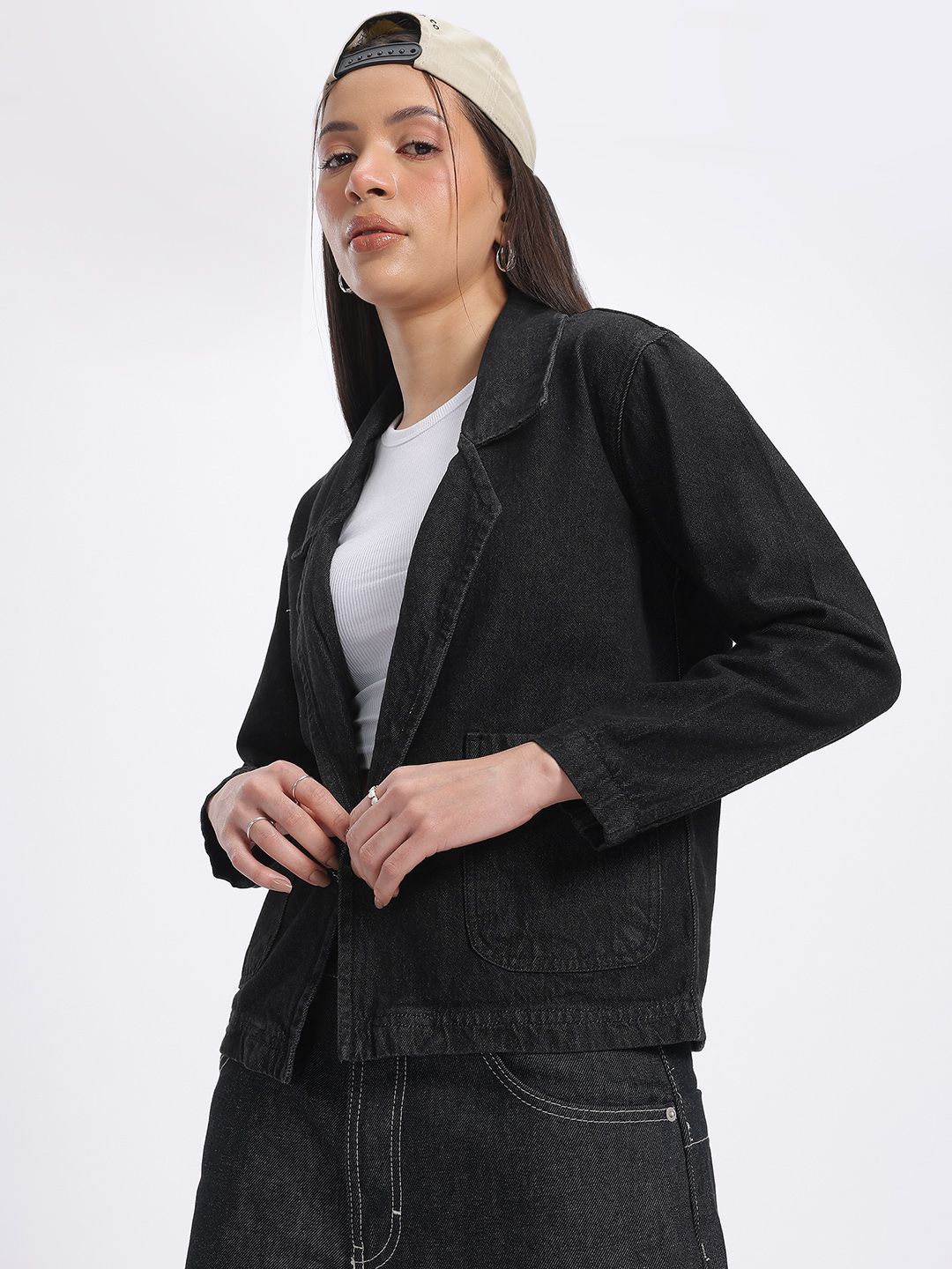 glitchez Denim Lapel Collar Jacket
