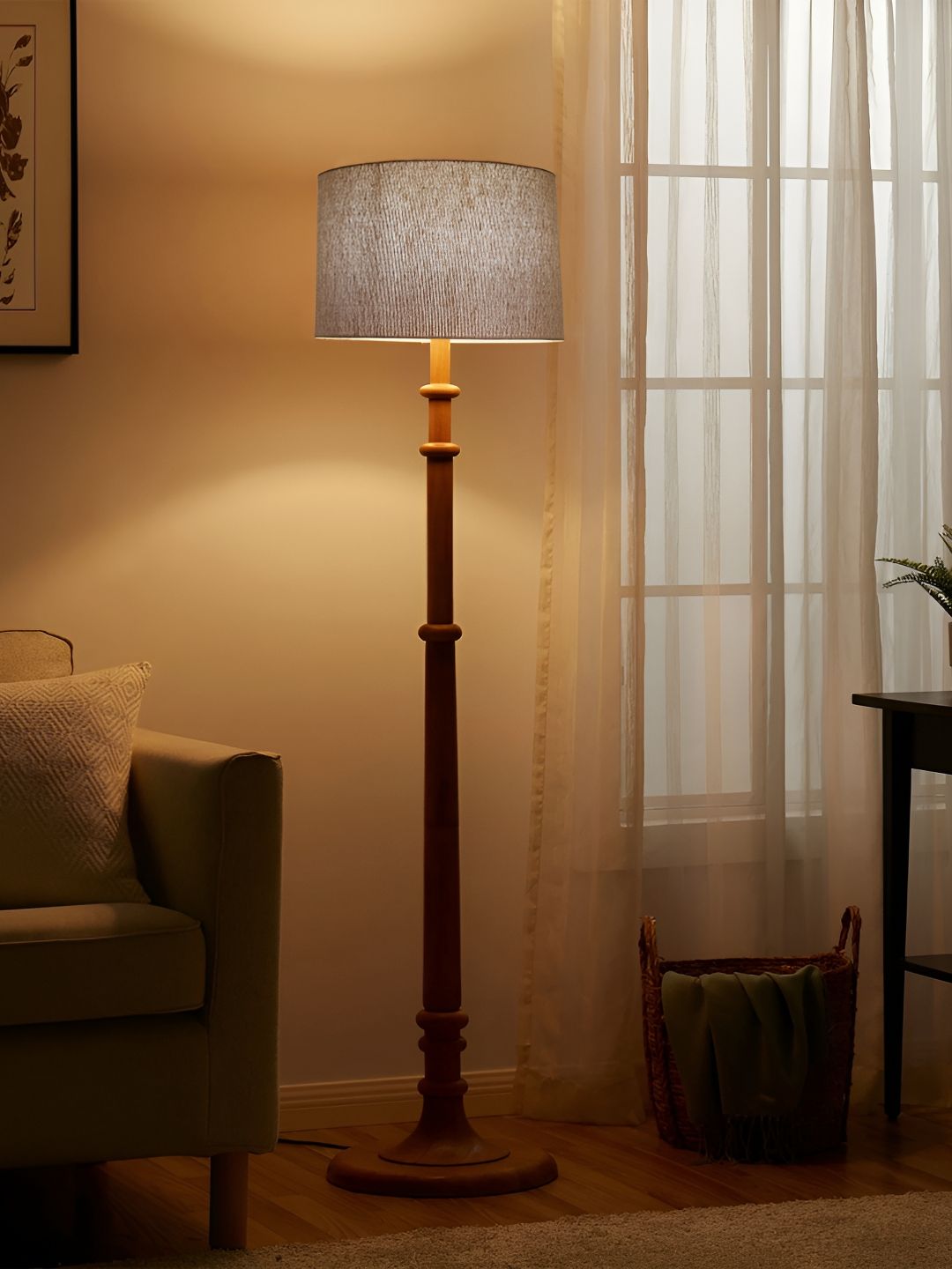 Decorcity Grey & Brown Wooden Cylindrical FloorLamps-image-29