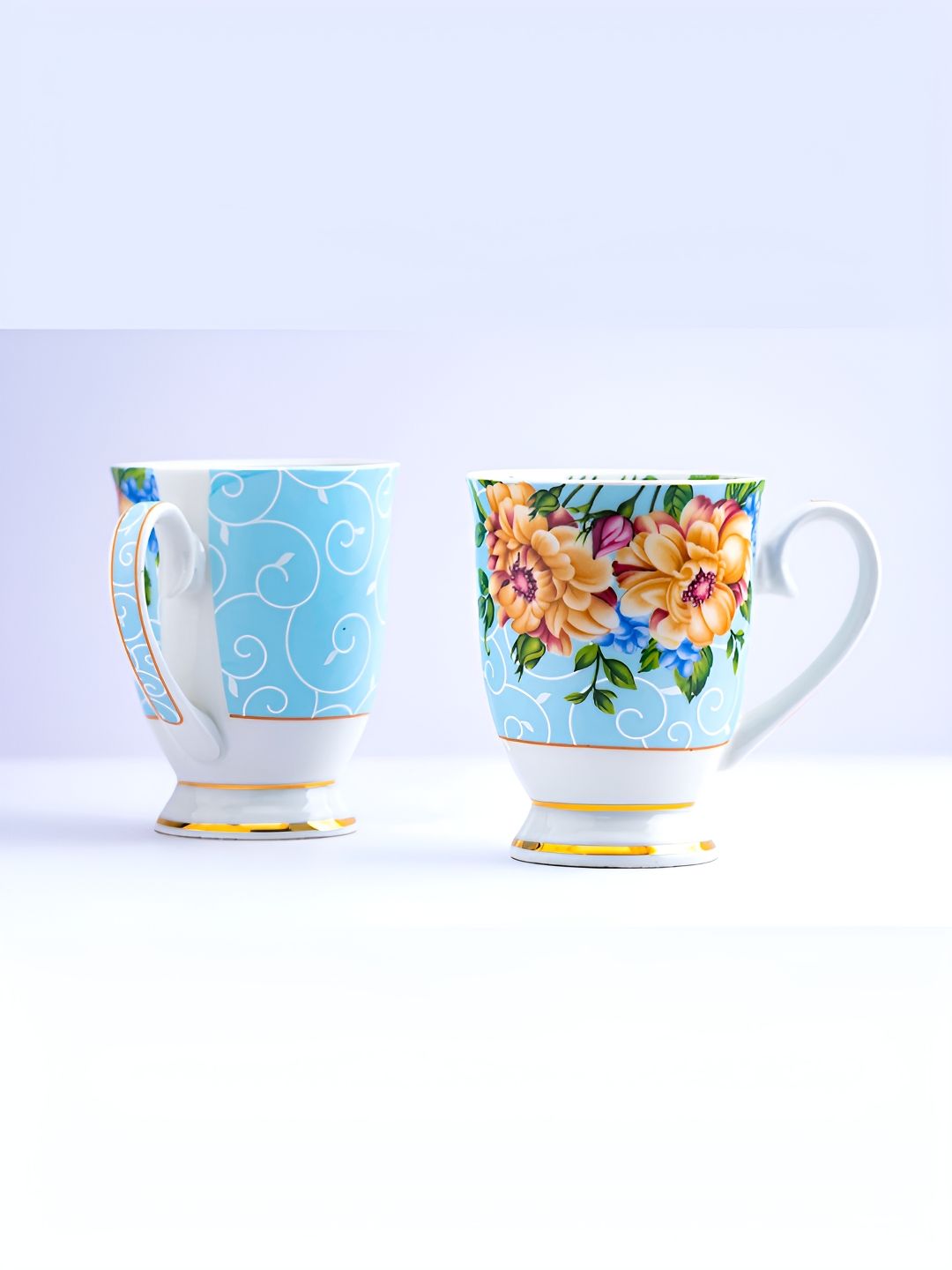 GOLDEN QUEEN'S Blue & Brown Handcrafted Printed Ceramic Glossy Mugs Set of Cups and Mugs-image-49