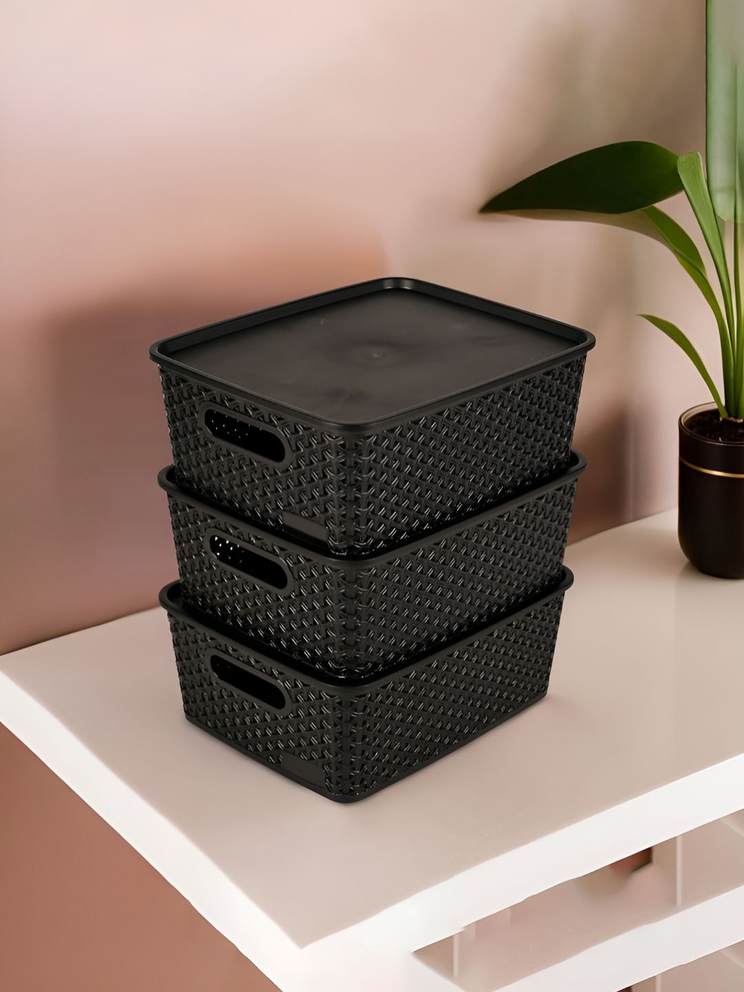 Myntra Elegant Homes Black Set of 3 Regular Tote Basket Organisers-picture-20