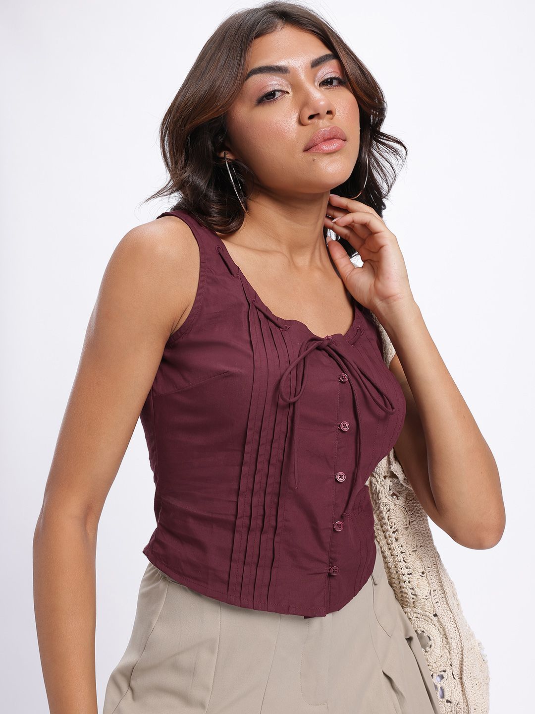 glitchez Elevated Casuals Pintucks Tie-Up Detail Fitted Top-picture-53