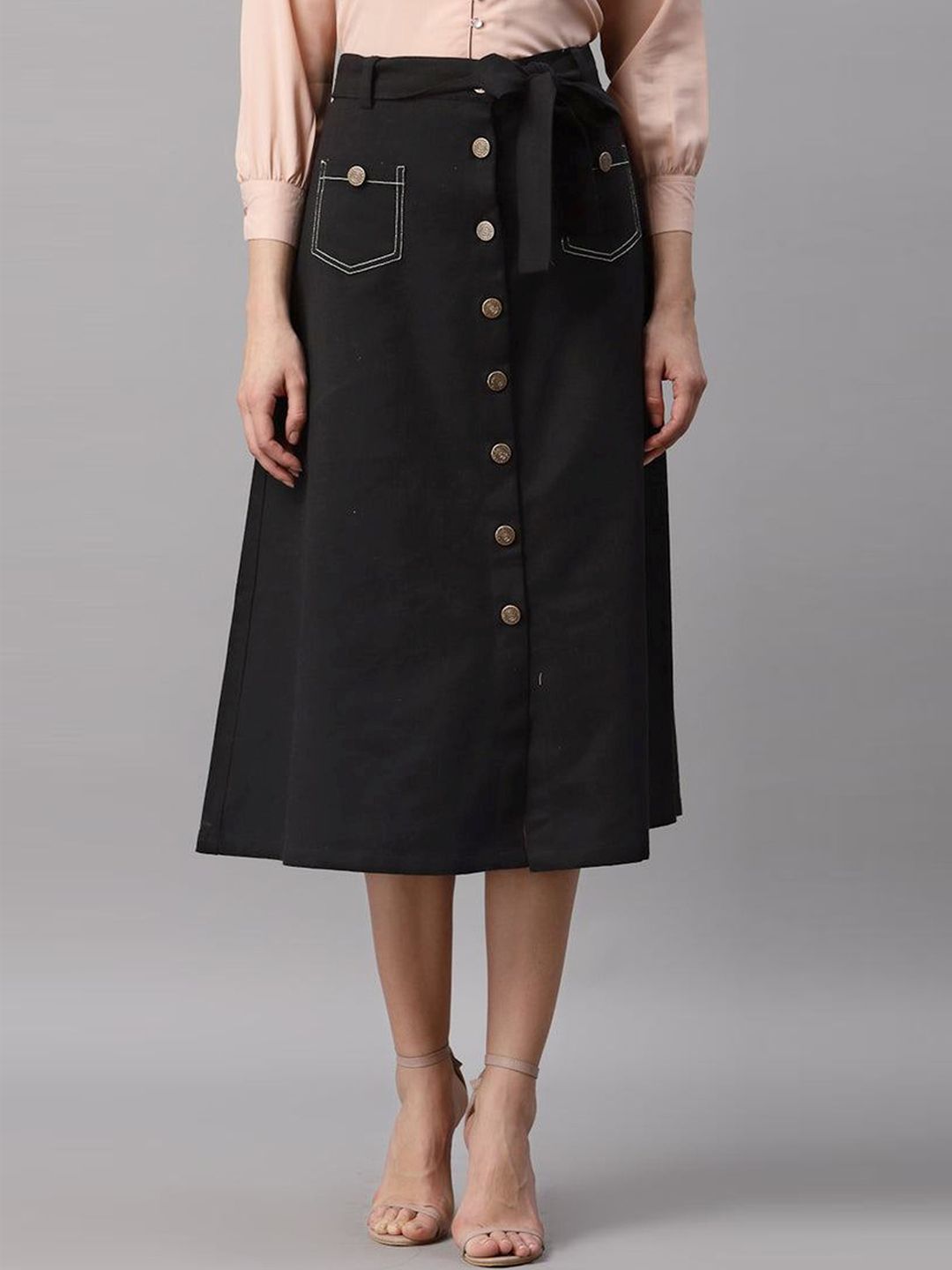 Tripursundari Fashion Mid Rise A-Line Maxi Denim Skirt-picture-15