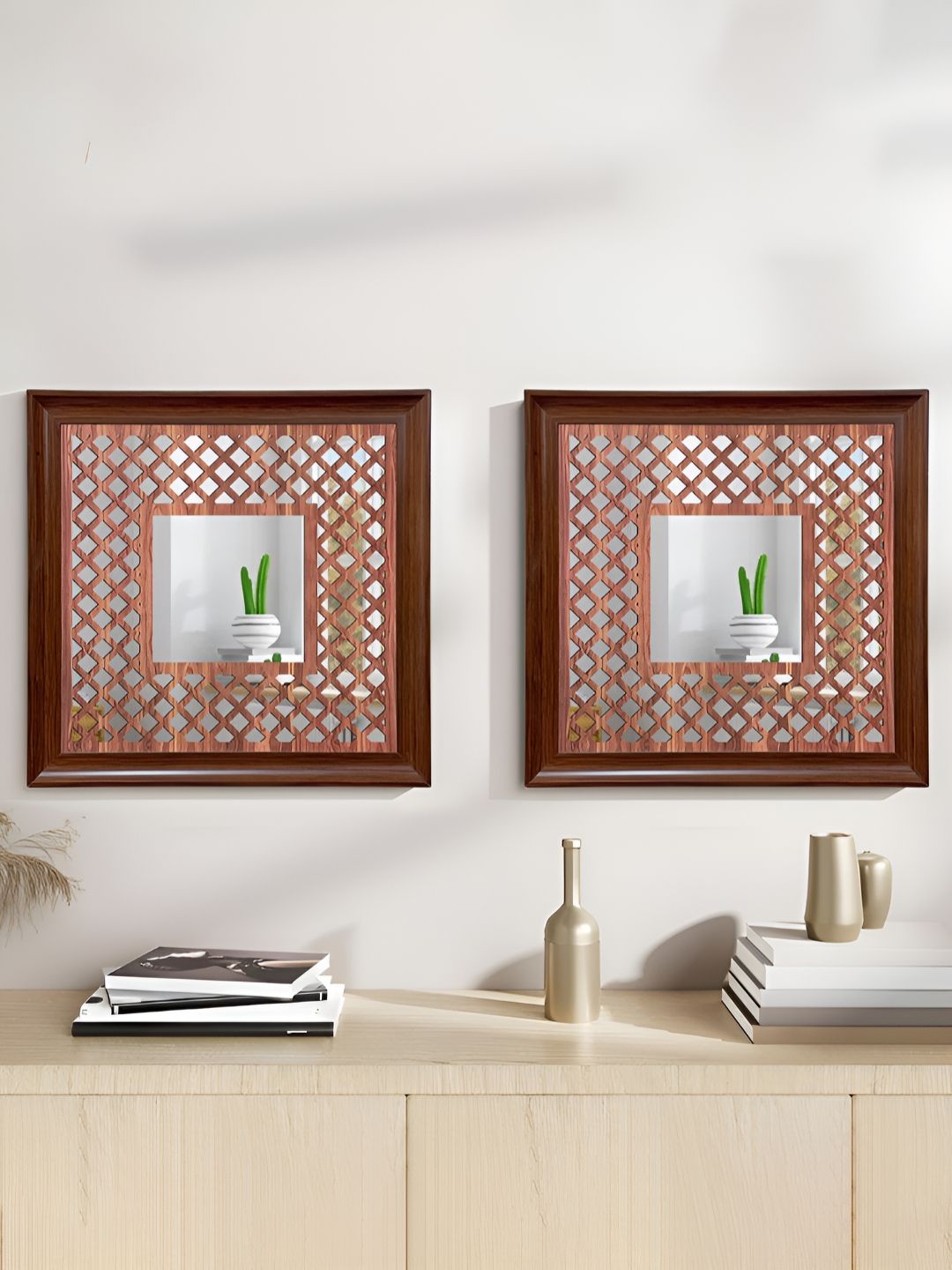 Art Street 2 Pcs Brown Square Shape Decorative Wall Mirror-image-30