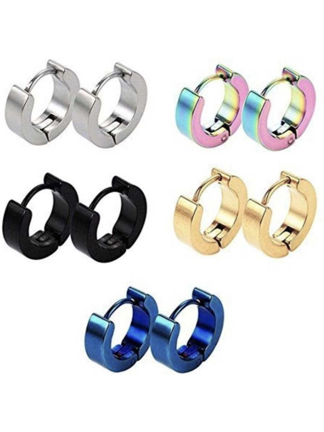 Teeragaj Set of 5 Stainless Steel Contemporary Hoop Earrings-picture-19
